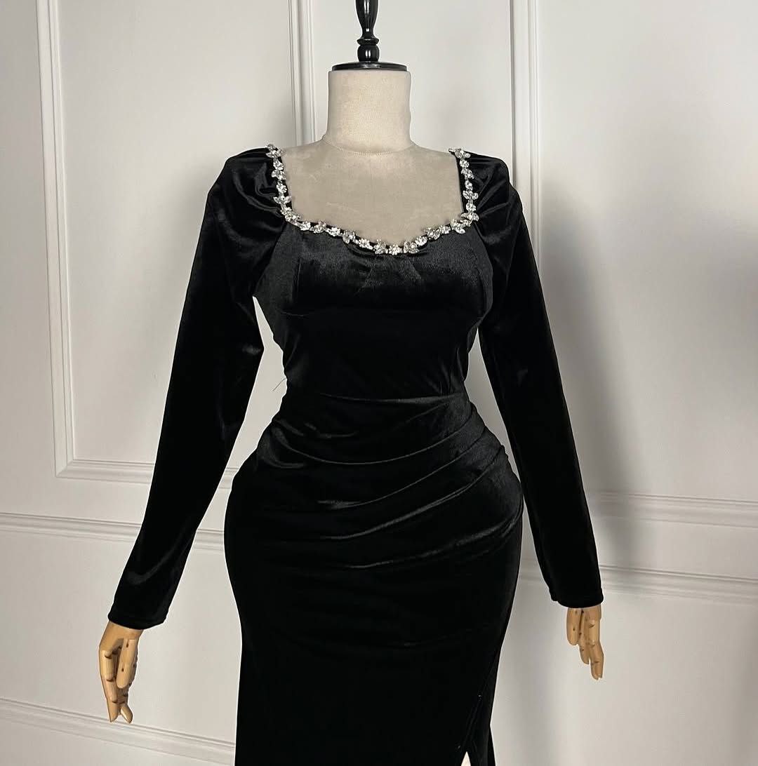 Robe slim en velours à manches sulfpour femme