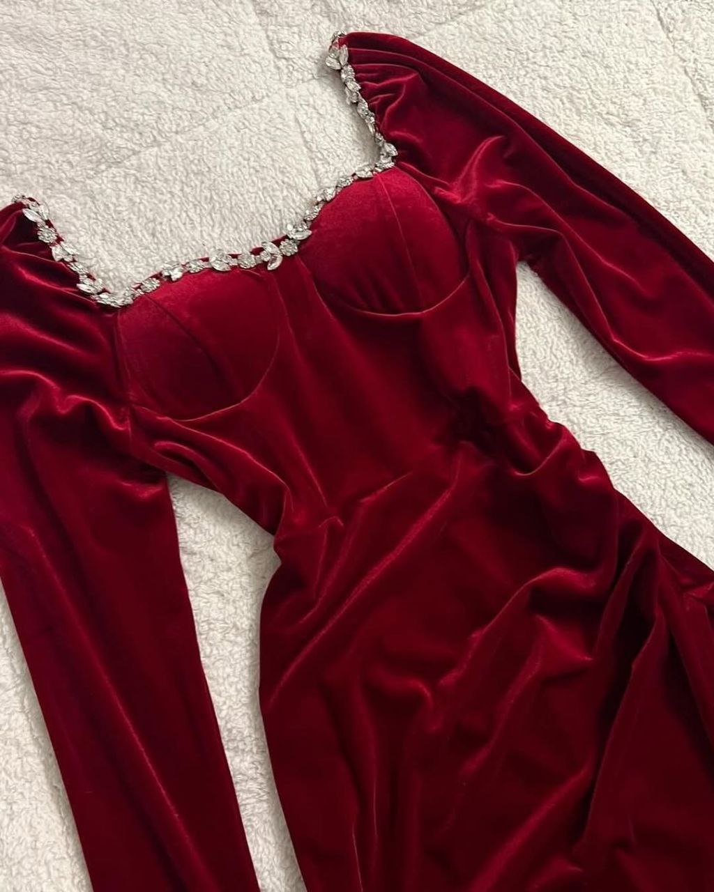 Robe slim en velours à manches sulfpour femme