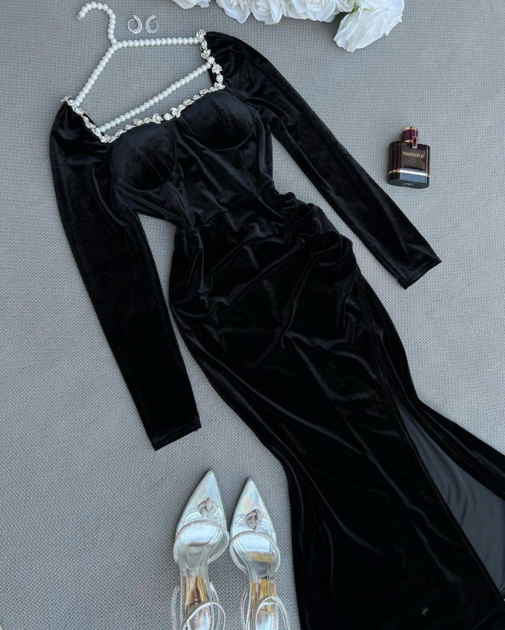 Robe slim en velours à manches sulfpour femme