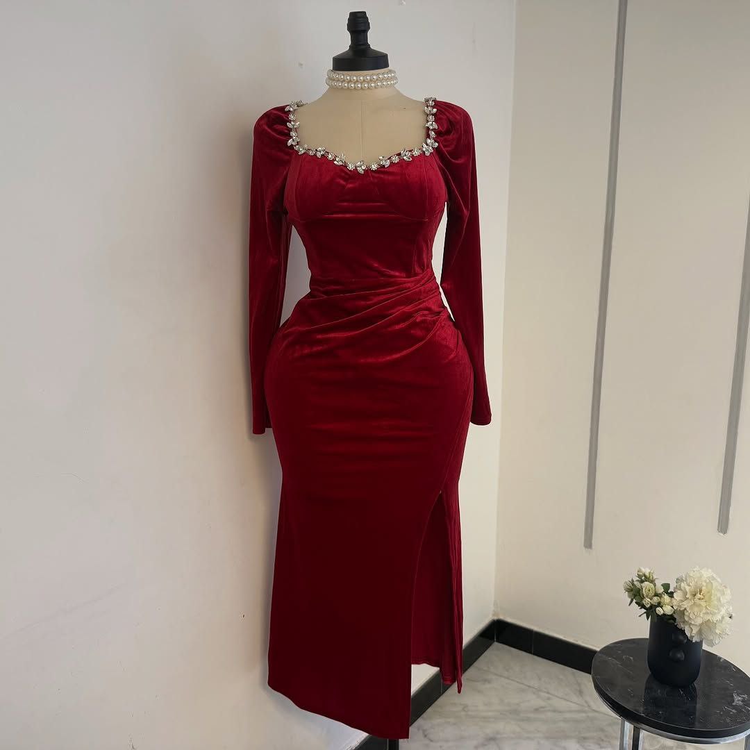 Robe slim en velours à manches sulfpour femme