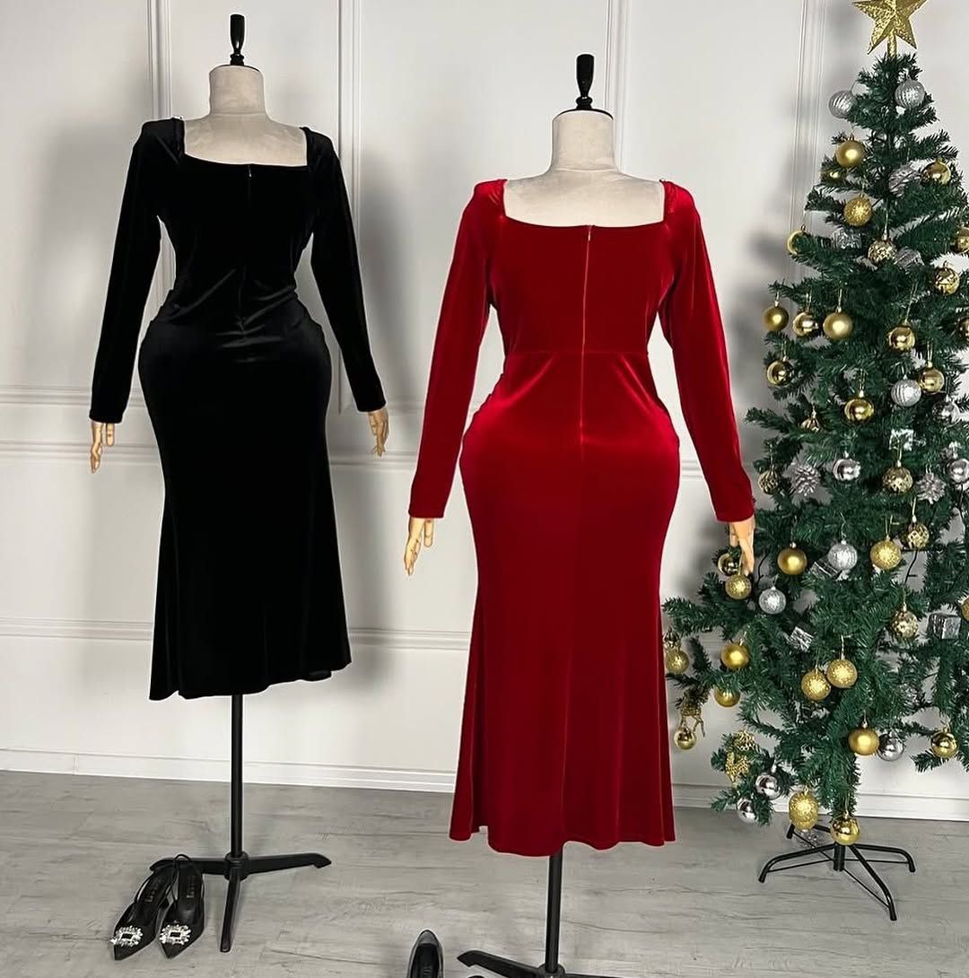 Robe slim en velours à manches sulfpour femme